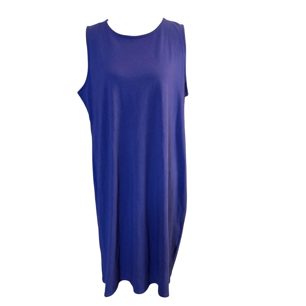 Eileen Fisher Crew Neck Dress Womens XL Iris Purple Organic Cotton Sleeveless